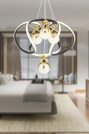 Balca 4-Piece Black Gold 3 Color 50 Watt LED Modern Living Room, Hallway, Hall Led Chandelier 4044-04-BL-GL - Apliqa