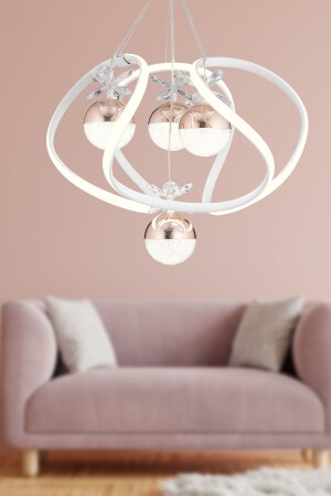 Balca 4-Piece White Copper 3 Color 50 Watt LED Modern Living Room, Hallway, Hall Led Chandelier 4044-04-WH-CU - Apliqa