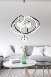 Balca 4'lü Siyah Krom 3 Renkli 50 Watt Ledli Modern Oturma Odası, Koridor, Salon Led Avize 4044-04-BL-CH - Apliqa