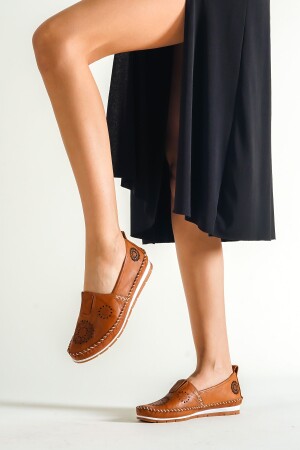 Ballerinas aus echtem Leder in Hellbraun für Damen, Dp16-0065 - Deripabuc