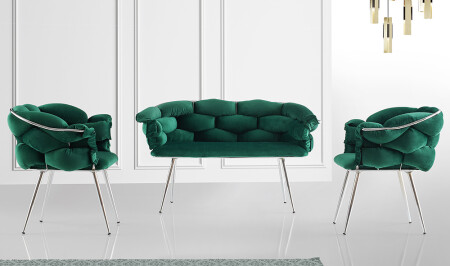 Balloon Green Tea Set Armchair - Cadde Yıldız