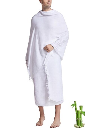 Bamboo 100 X 220 Cm Weight Organic 2 Piece Adult Ihram Set with PVC Bag - Tawlu