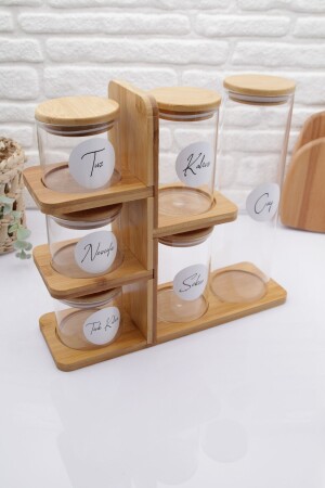 Bamboo 6-Piece Glass Jar Set with Stand - Zezedesing