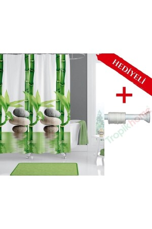 Bamboo Bath Curtain 180x200cm Single Wing Shower Curtain with Hanger Gift - Green Bathroom Shower Curtain - Tropikhome