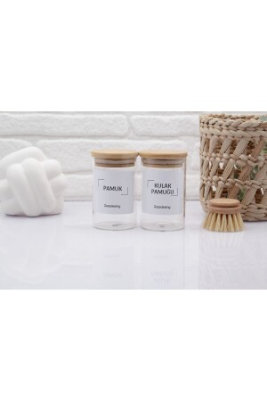 Bamboo Cover Glass Earwax And Cotton Pad 250ml zeze000104 - zezedesing