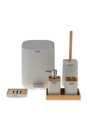 Bamboo Covered Acrylic 6 Piece Bathroom Set Square Cream Paola Dc1. en-3732 DC1. TR-3732 - AROW