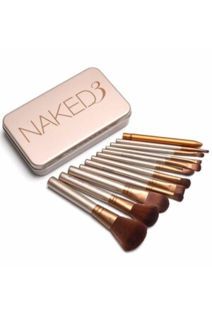 Bamboo Handle Makeup Brush Set 12 Pieces in Special Metal Box - İzla