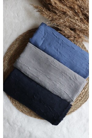 Bamboo Kraş Shawl Set of 3 Navy Blue-Blue-grey - Avzen