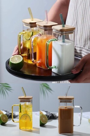 Bamboo Lid with Handle Heat Resistant Thermisil Glass Mug Cup Cocktail Presentation Coffee Cup 350ml LGY-00489 - LaGabya