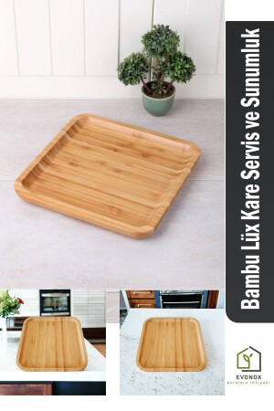 Bamboo Lux Square Serving 20 * 20cm- Bamboo Presentation Dish & Snack Square Serving Plate- Square Serving Plate - Evonox