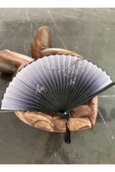 Bamboo Silk Stylish Japanese Fan - Black Anthracite Floral 20275 - Miamantra