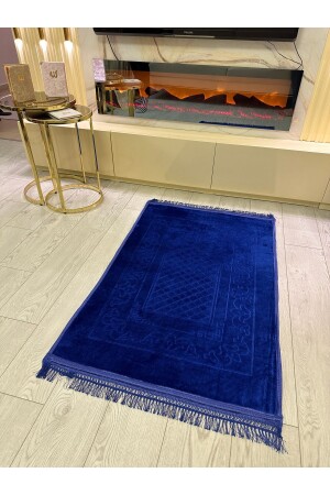 Bamboo Surface Woven Base Navy Blue Prayer Rug Thick Knee-Free Soft Machine Washable Prayer Rug - Center Avm