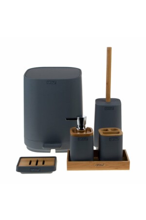 Bambu Kapaklı Akrilik 6 Parça Banyo Seti Kare Gri Paola Dc1.tr-3731 DC1.TR-3731 - AROW