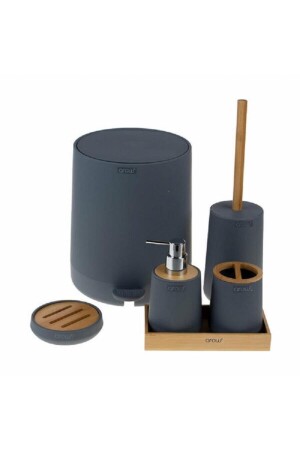 Bambu Kapaklı Akrilik 6 Parça Yuvarlak Banyo Seti Gri Alessia Dc1.tr-3727 DC1.TR-3727 - AROW