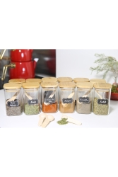 Bambu Kare Kapaklı 300 Ml 12 Adet Baharatlık Cam Kavanoz 1812 - Akkoyunlu home