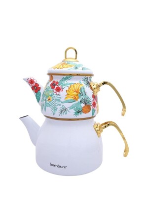 Bambum Summer - Teapot Set White Patterned 8861 - Taşev