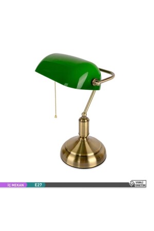 Banker Table Lamp Green Glass Antique Body E27 Base - Ack