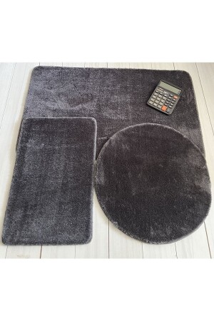 Badezimmerteppich, Plüschfell, WC-Sitz-Set, Anthrazit, 60 x 100/60 x 60/40 x 60 cm, groß - Bünyan Halı