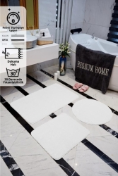 Banyo Paspası Üçlü Takım Beyaz Renk Peluş Kaymaz Taban Yıkanabilir 60x100 - 60x40 - 60x60 Y3BH4 - Regnum Halı