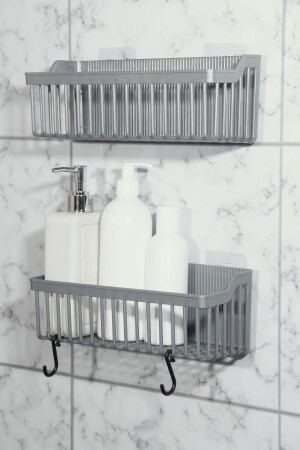Banyor Adhesive Bathroom Shelf - 2 Piece Bathroom Organizer Organizer Bathroom Shower Shelf Shampoo Holder - Plastic - Ata Home
