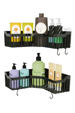 Banyor Köşe Yapışkanlı Banyo Rafı- 2'li Banyo Düzenleyici- Duş Rafı Organizer Şampuanlık- Plastik - Ata Home