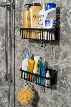 Banyor Yapışkanlı Banyo Rafı- 2'li Banyo Düzenleyici- Duş Rafı Organizer Şampuanlık- Plastik - Ata Home