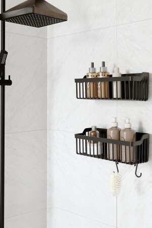 Banyor Yapışkanlı Banyo Rafı- 2'li Banyo Düzenleyici Organizer Banyo Duş Rafı Şampuanlık- Plstik - Ata Home