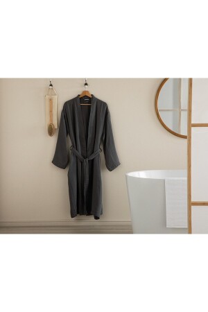Barbara Muslin Cotton Bathrobe S-m Anthracite - English Home