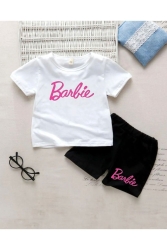 Barbie Baskılı Kız-Erkek Çocuk Şort-T-Shirt Takım kkelebek1 - Renna Mood