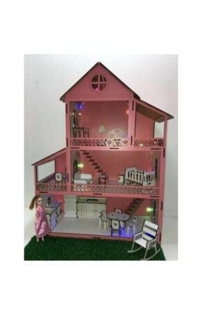 Barbie Wooden Playhouse with LED Light Gift 001 - Zeycan Lazer