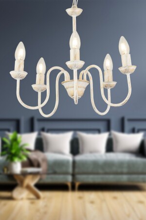 Barceto 5-Lite White Sports Modern Pendant Lamp Kitchen Living Room Chandelier 3829-05-WH - Apliqa