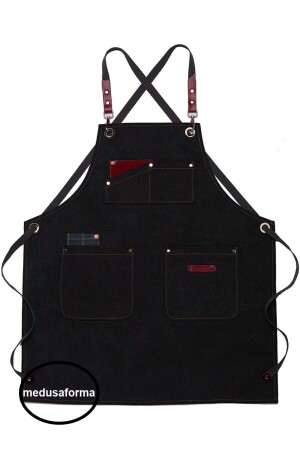 Barista-Schürze mit Kreuzriemen, Ledertasche, Café, Meisterkoch, Kellner, Chefkoch, Kellner, Küche, Arbeitsschürze 889010065 - medusaforma
