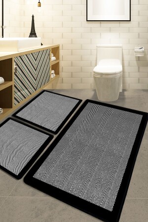 Barley Black 3 Lü Set Banyo Halısı Djt - Chilai Home
