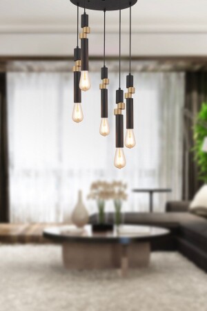Barnaby 5-Piece Round Black Vintage Office Chandeliers Modern Young Room Kitchen Living Room Pendant Lamp Chandelier 3958-05Y-BL-FR - Apliqa