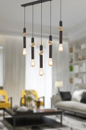 Barnaby 5 Row Black Antique Pendant Lamp Modern Young Room Kitchen Living Room Pendant Lamp Chandelier 3958-05S-BL-FR - Apliqa