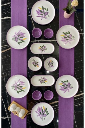 Başak Lila 14 Piece Breakfast Set for 6 People lila14 - Yiğit Seramik Züccaciye