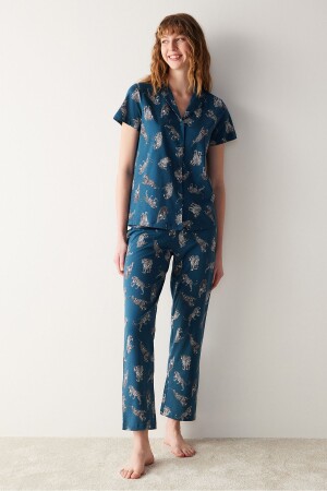 Base Dark Printed Gömlek Pijama Takımı - Penti