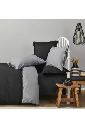 Basic Black Dark Gray 100% Cotton Double Sided Double Duvet Cover Set 200. 18. 01. 0728 - Karaca Home