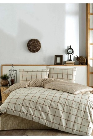 Basic Golden Kare Line Double Duvet Cover Set BEJ0210639 TYCDLTQCHN168686844327896 - Sheri Home