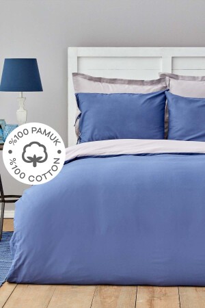 Basic Gray Indigo 100% Cotton Double Sided Double Duvet Cover Set 200. 18. 01. 0685 - Karaca Home