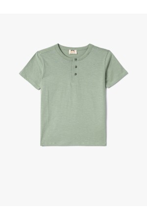 Basic T-Shirt Round Neck Short Sleeve Button-Up Cotton - Koton