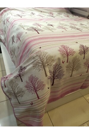 Hayat Ağacı Desen Baskılı 200x240 Cm. Çift Kişilik (BATTAL) Tek Pike - Pembe PikeÇKHA - ŞENER HOME