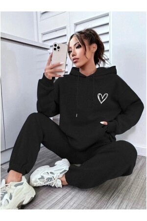 Baskılı Oversize Unisex Siyah Eşofman Takımı - Pandy