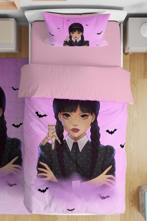 Bat Wednesday Addams gemusterte Einzelbettwäsche für Babys und Kinder evnev00167 - Evpanya