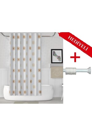 Bath Curtain 180x200cm Single Wing Shower Curtain with Hanger Gift - Square Pattern Bathroom Shower Curtain - Tropikhome