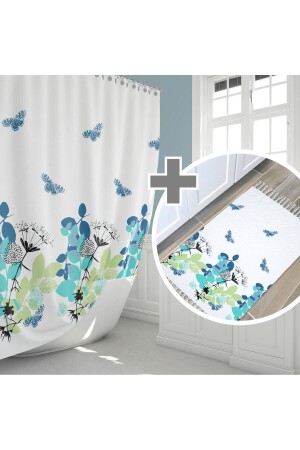 Bath Curtain And Bath Mat Set - Velvet Door Mat Set - 180x200 Bath Curtain Set - Tropikhome