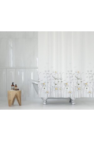Bath Curtain Daisy Flower Pattern Shower Curtain Waterproof Bathtub Curtain 180x200 Shower Curtain with 12 C-rings - Tropikhome