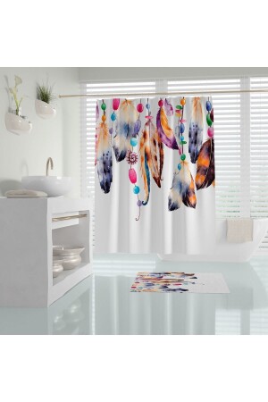 Bath Curtain Dream Catcher Feather Pattern Printed Fadeproof Waterproof Polyester Shower Curtain with C Ring - Tropikhome
