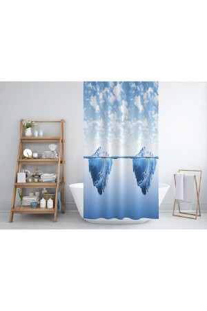 Bath Curtain Ice Mountain Pattern Blue Shower Curtain Plastic C-Ring Gift 180x200cm Bathroom Curtains Shower Curtains - Tropikhome