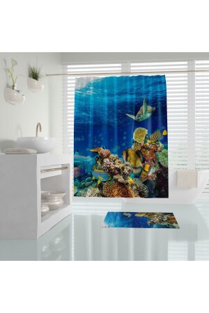 Bath Curtain Sea Fish Pattern Shower Curtain Aquarium Pattern Bathtub Curtain Polyester Bath Curtains - Tropikhome